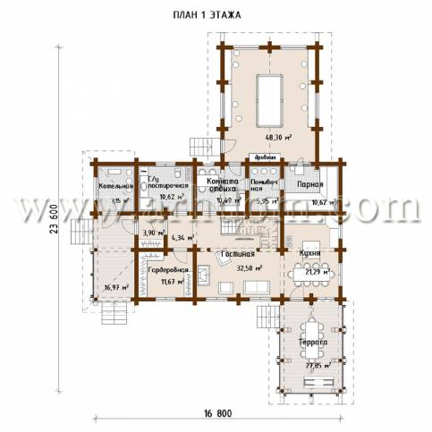План первого этажа проекта Сергеевка-364 (с баней)