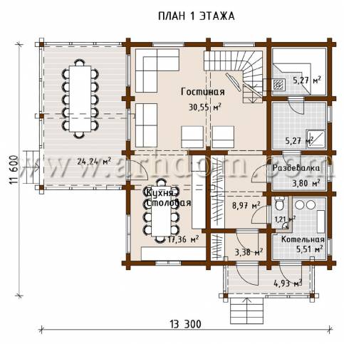 План первого этажа проекта Завидово-201 (с баней)
